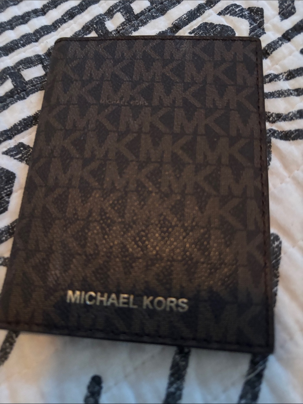 Michael Kors Dark Brown Monogram Card Holder with Gold Logo